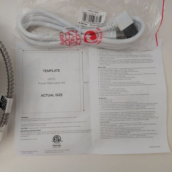 IWPE-7R2-MC HDTV Power Relocation Kit Double Gang Metal Clad Power Cable 7' PJW - Picture 4 of 15